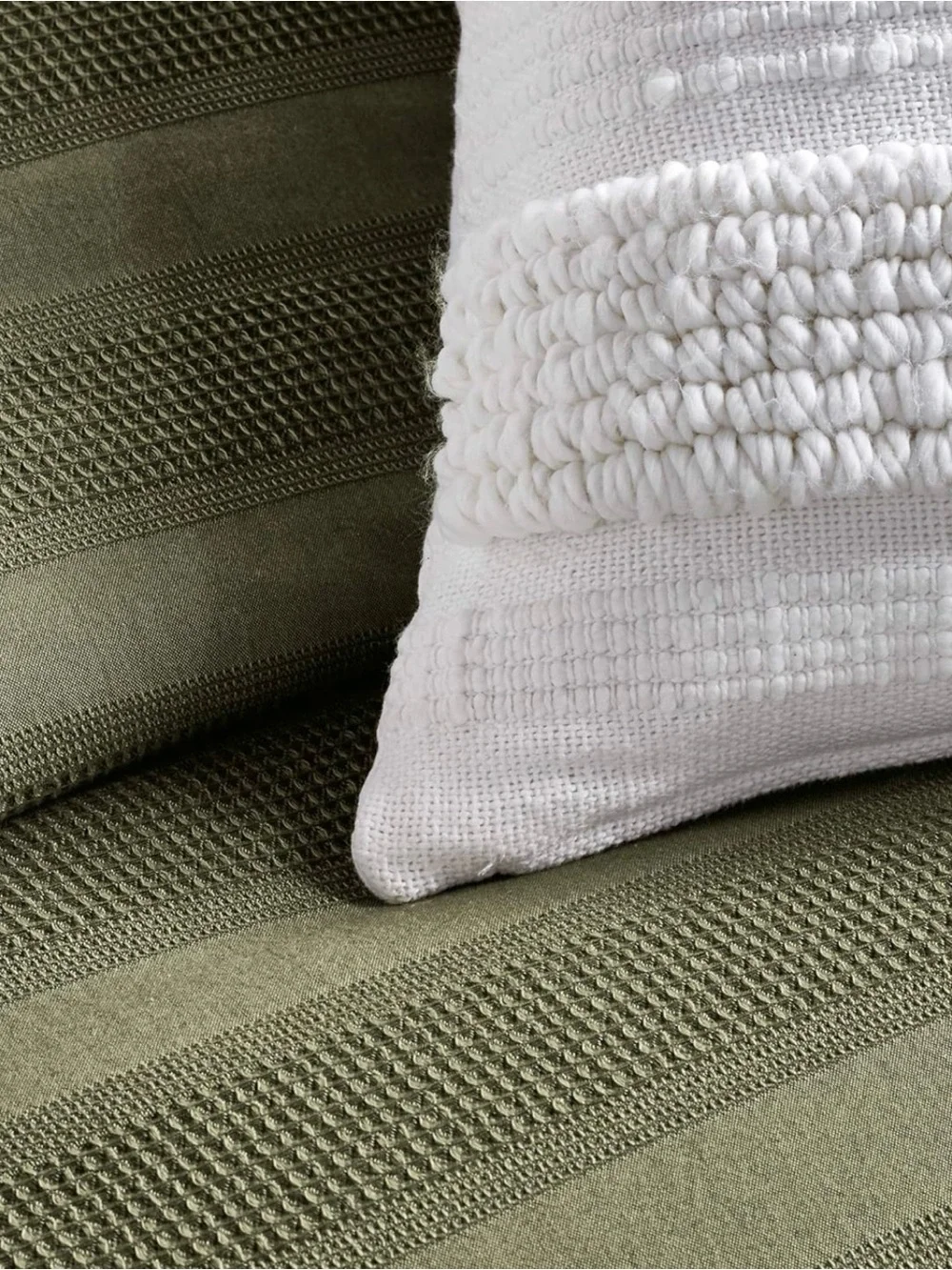 Organic DKNY Pure Avenue Stripe King Duvet Cover Olive Green Cotton Woven Waffle